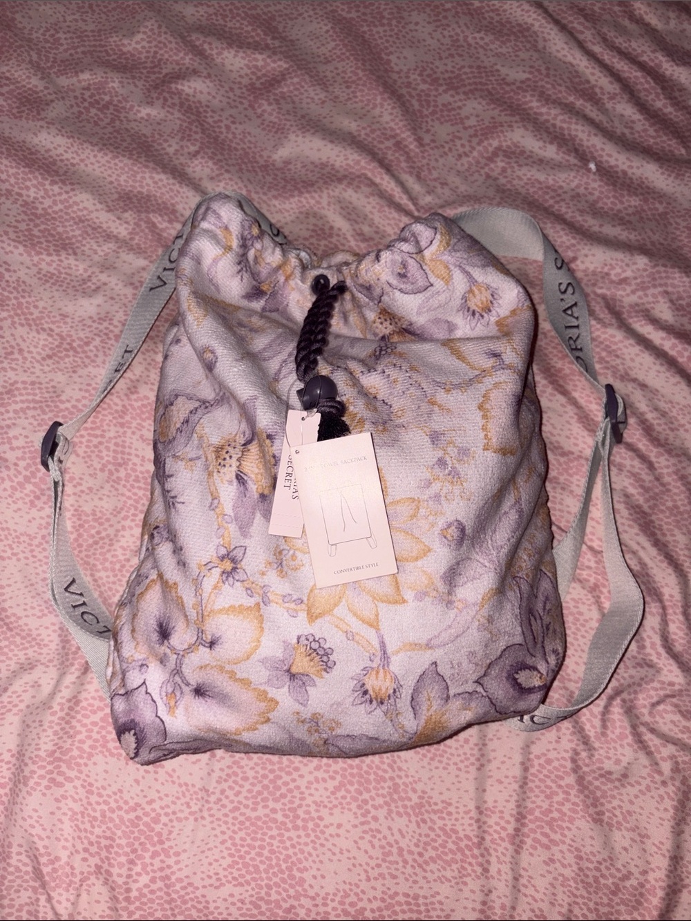 Victoria's Secret Lavender and Cream Floral Drawstring Backpack